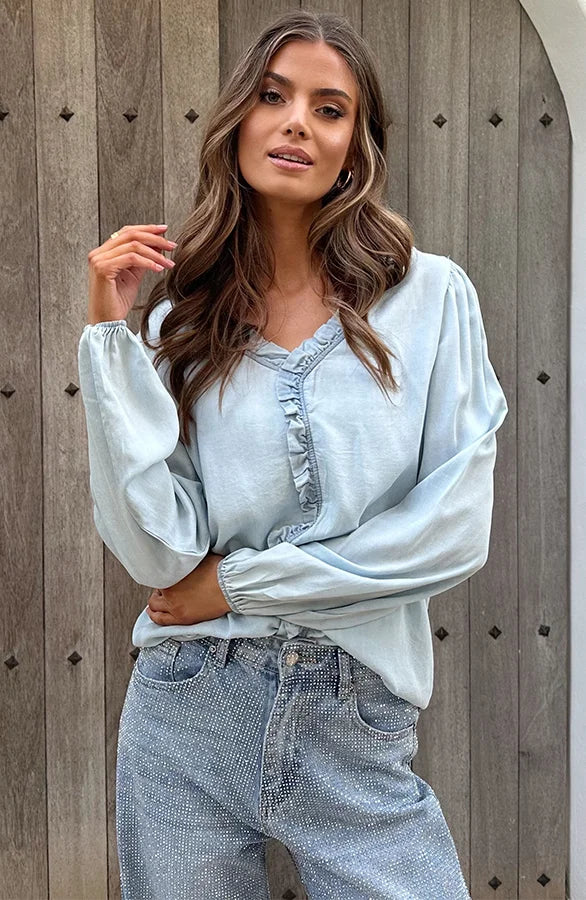 Van Elsen | Elina Ruffle Denim Blouse